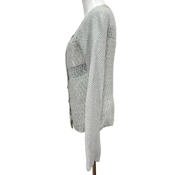 Free People Gray Cardigan Sweater Crochet Stripe Crossover Button Up Women’s L - Picture 6 of 11